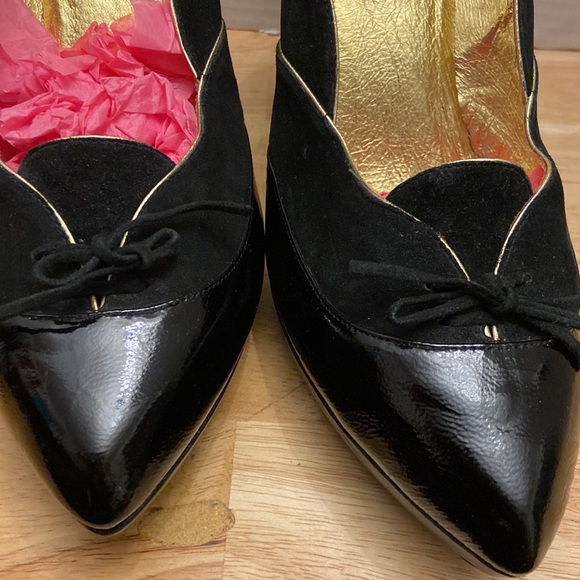Lovely People Black And Gold Foil Scalloped Pointy Toe High Heel Shoes Size 10. - Picture 10 of 10